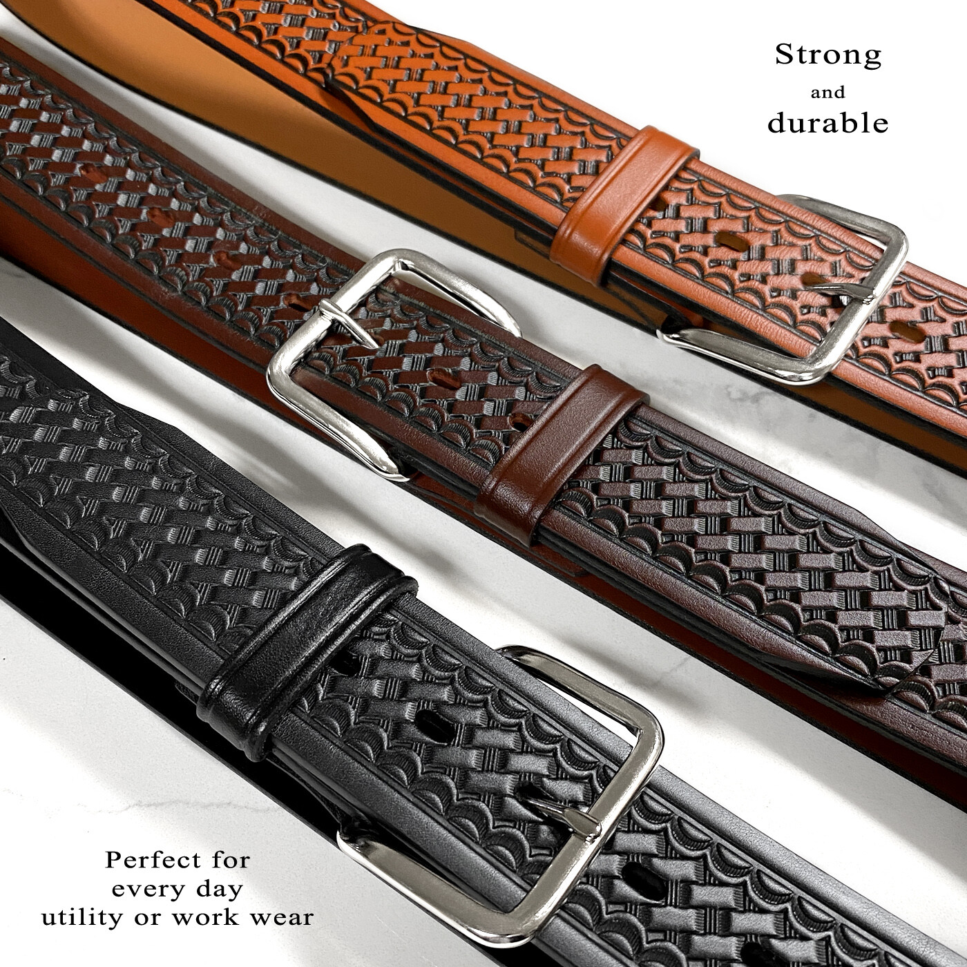 Durable Genuine Leather Men’s Basketweave Utility Uniform Work Belt 1-3/4″ Wide