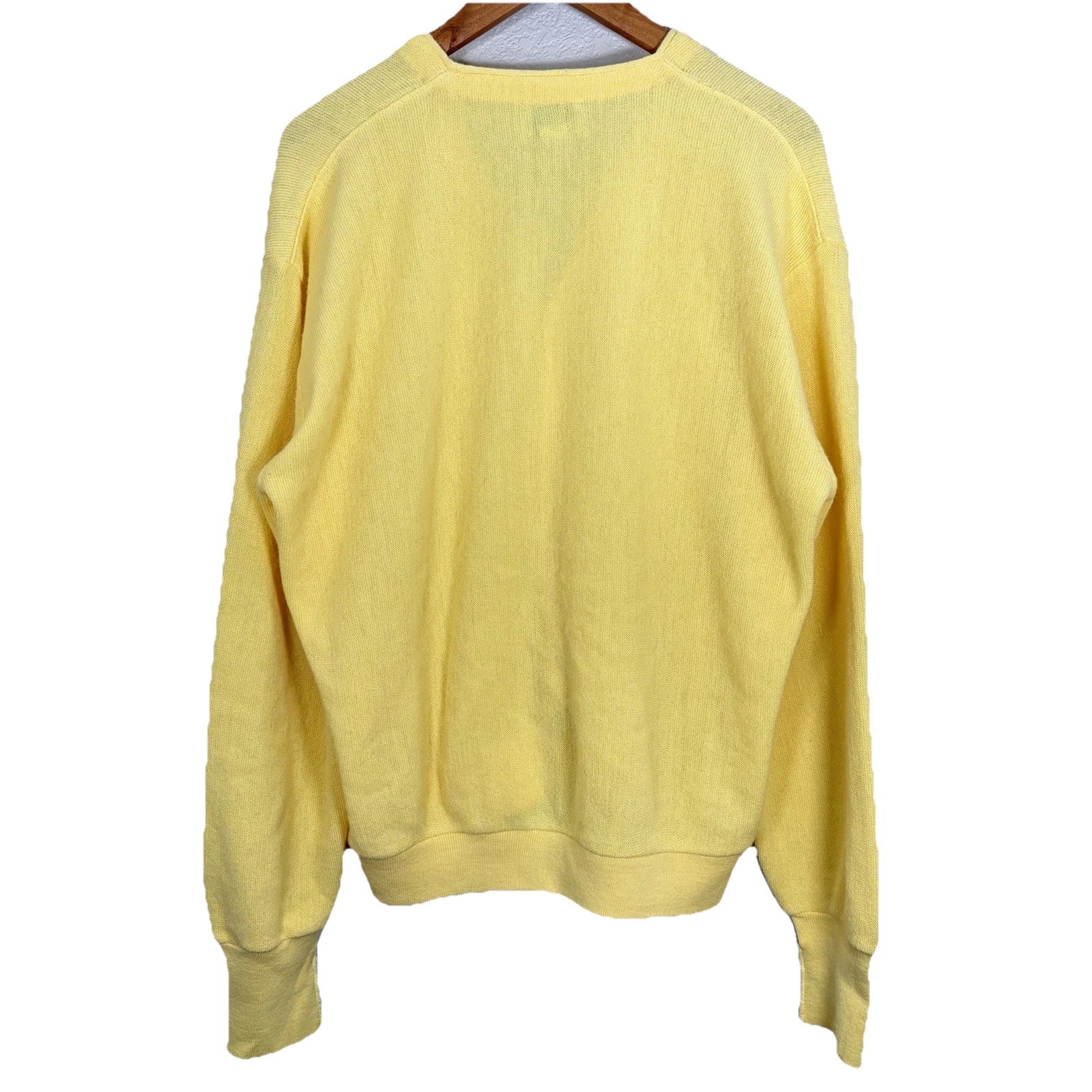 Vtg IZOD Lacoste Mens L Acrylic Cardigan Sweater Yellow USA Made Preppy Grandpa