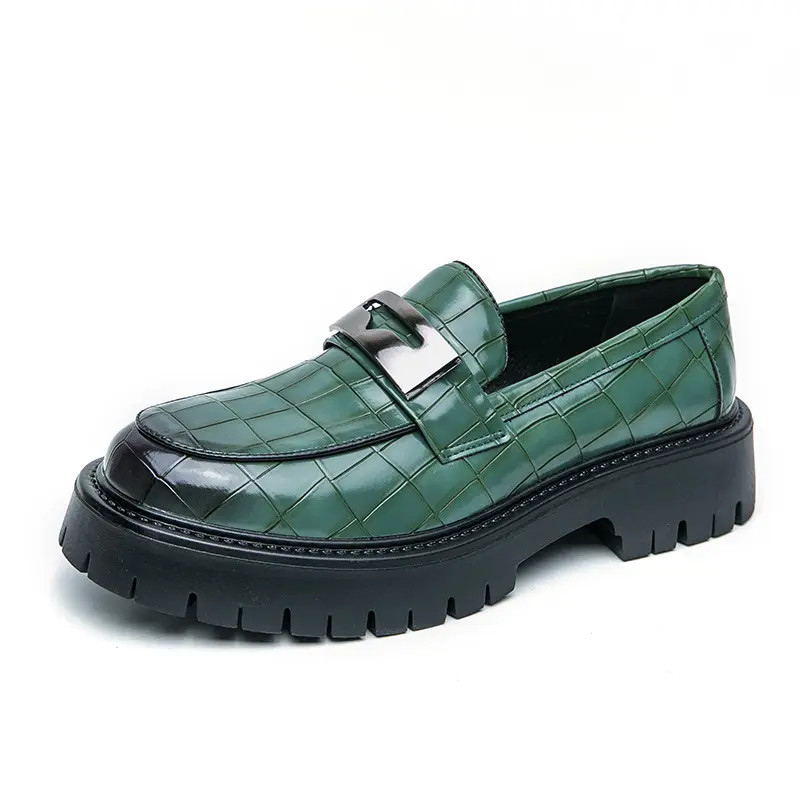 Men’s Slip On Alligator Pattern Platform Faux Leather Dress Shoes Thick Sole New