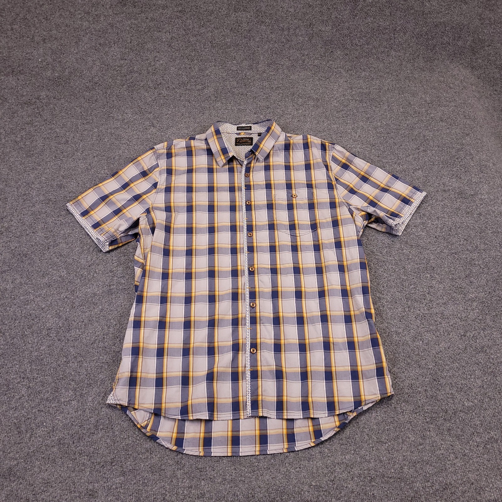7D 7 Diamonds Mens 2XL Shirt Plaid Cotton Short Sleeve Trim Contrast Spread