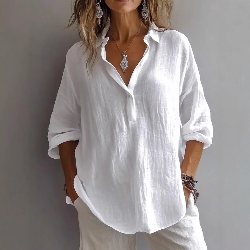 Womens 3/4 Sleeve V Neck Tunic Tops Ladies Casual Loose Collar T Shirt Blouse