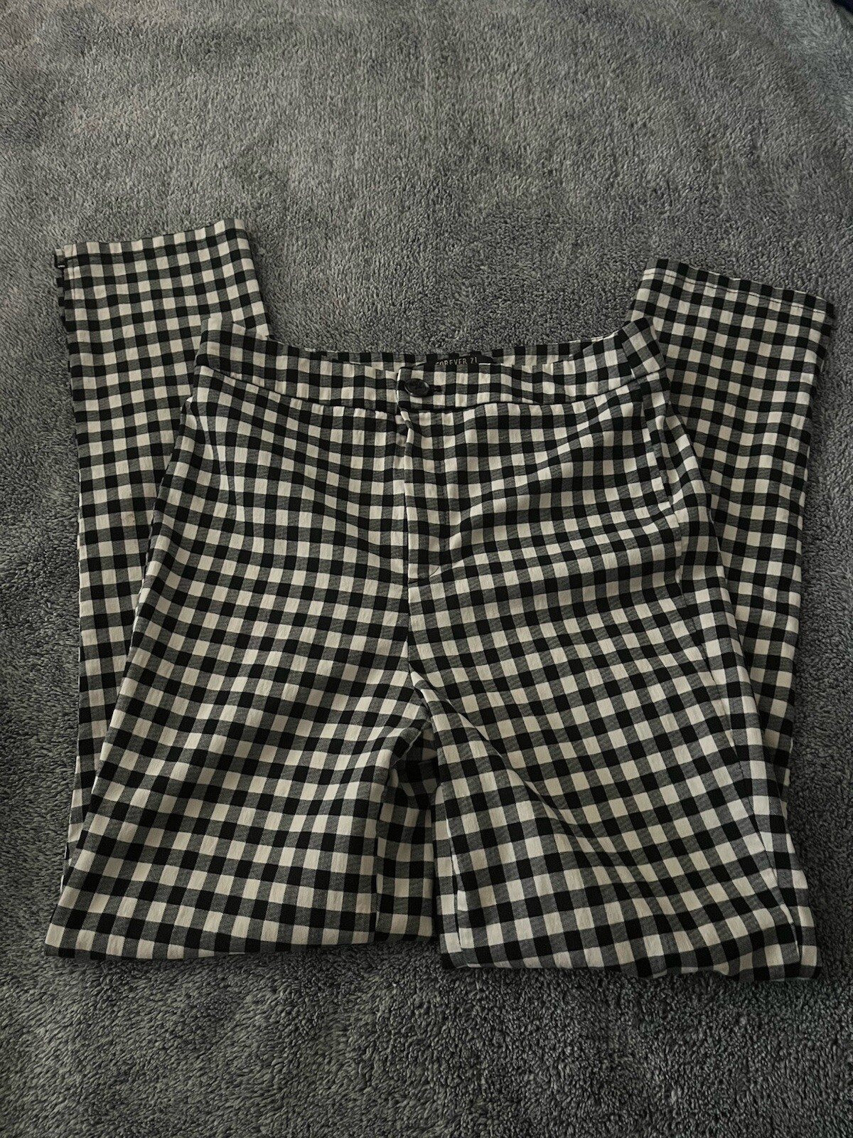 Forever 21 Womens Plaid Pants Black/White Size Medium Checker