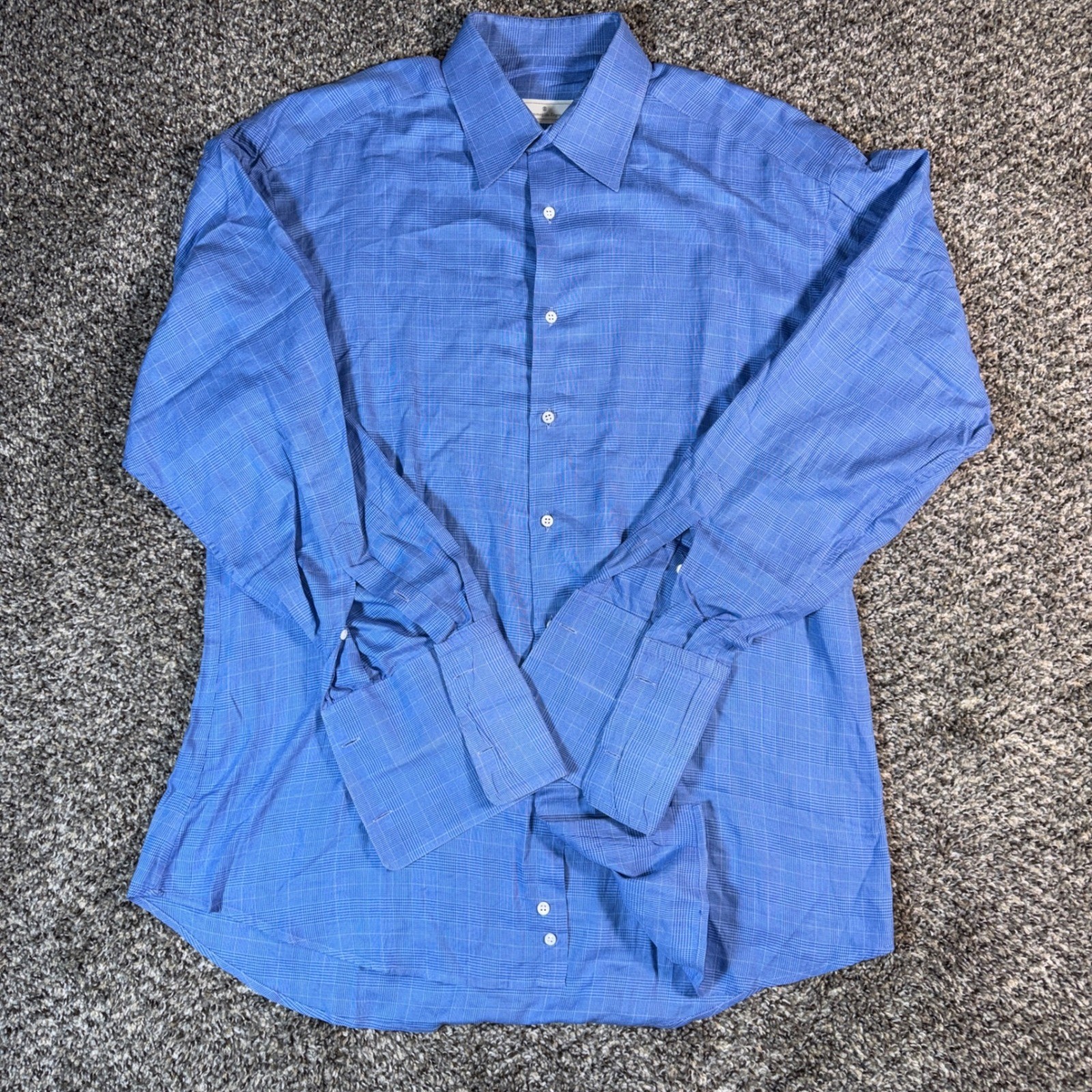 Ermenegildo Zegna Size 42 16.5 Blue Glen Plaid French Cuff Dress Shirt Italy