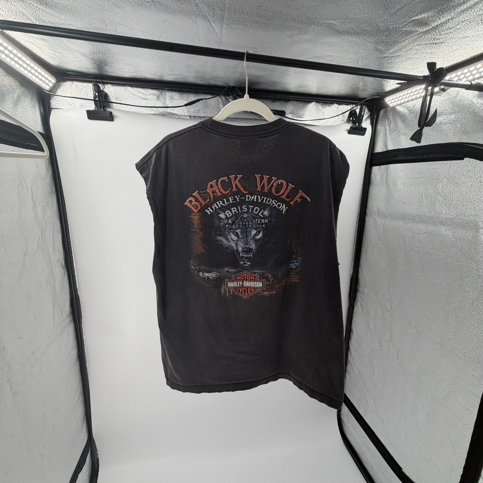 Harley-Davidson Black Wolf Bristol VA TN Sleeveless Pocket T-Shirt Mens XL Black