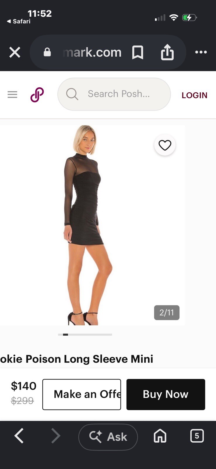 Nookie Poison Black Mesh Mock Neck Ruched Sheer Stretch Mini Dress Size M