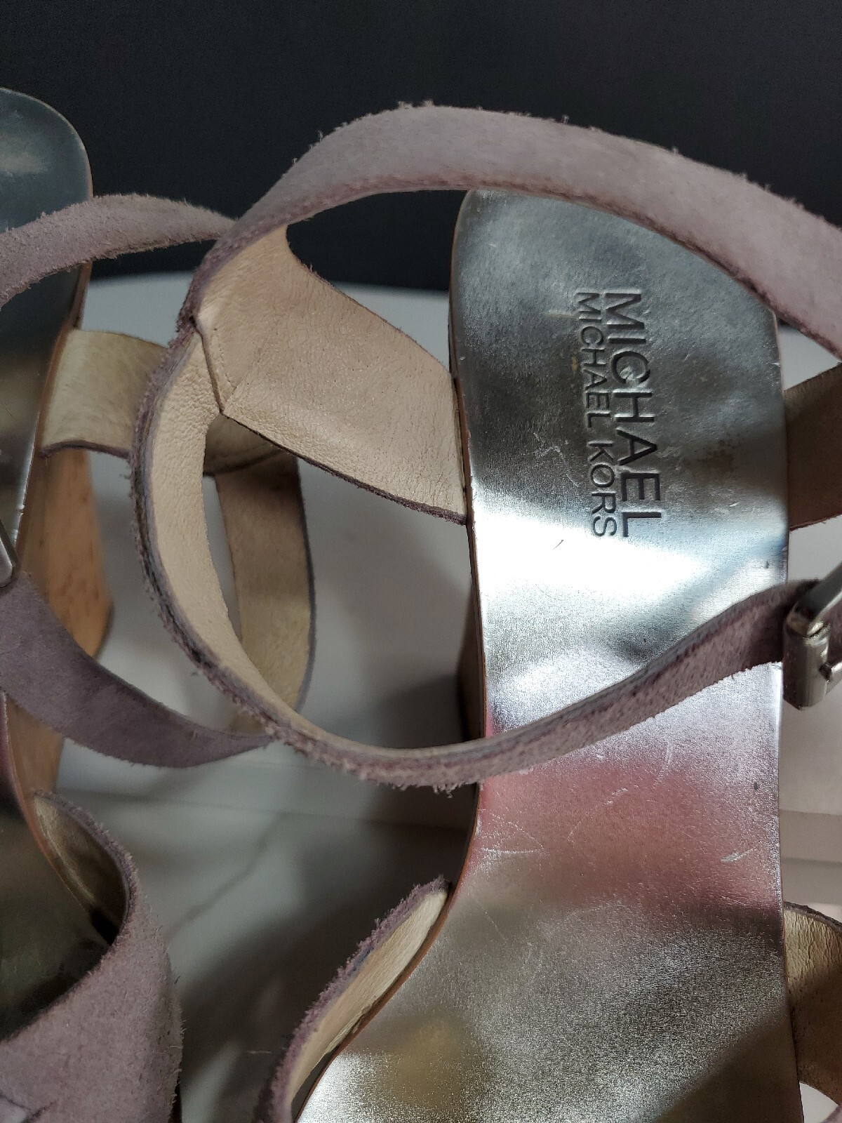 Michael Kors Strappy Leather Peony Pink 4.8″Heels Wedge Corks Bottom Sandal 8M