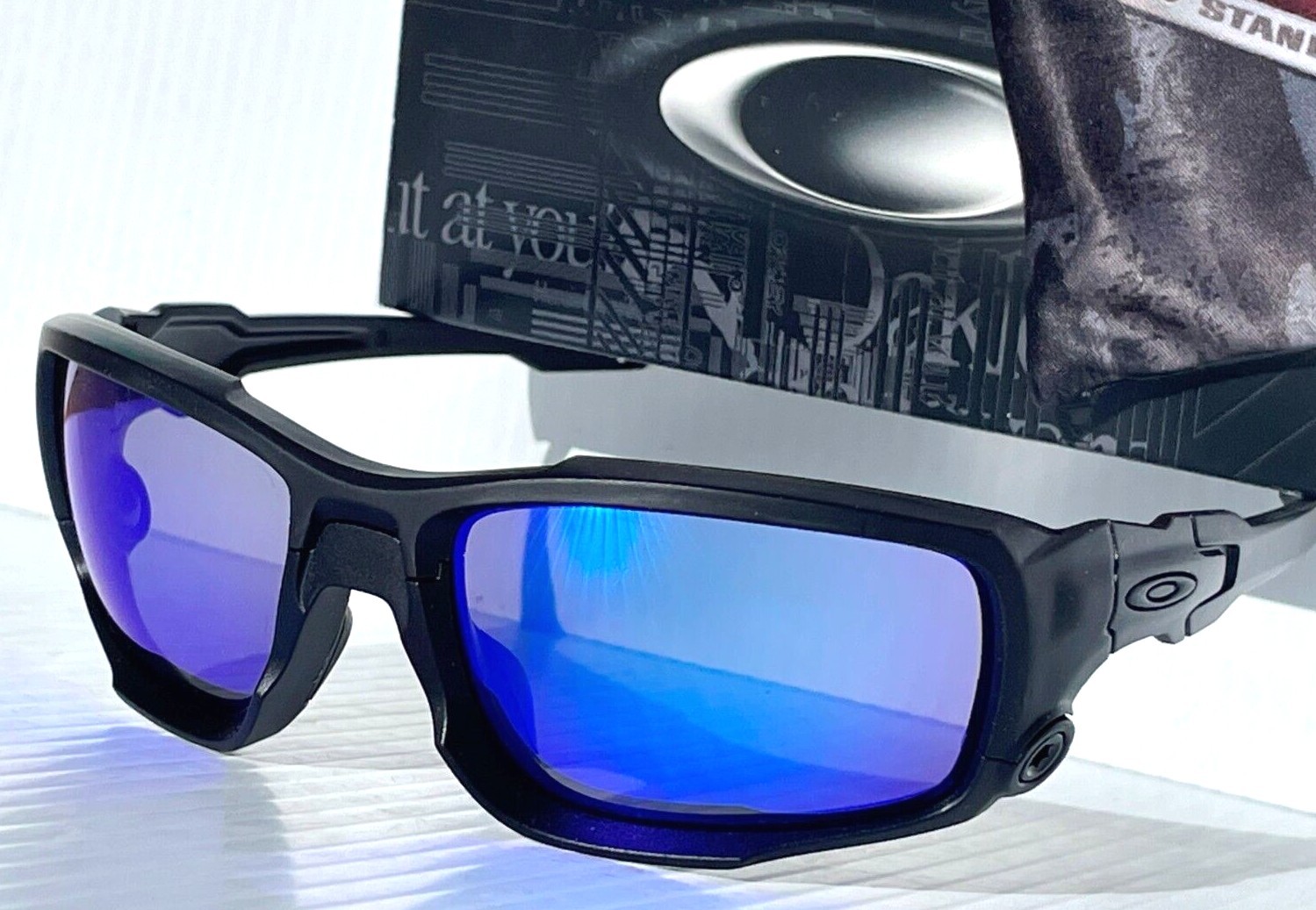 NEW Oakley SI SHOCKTUBE Matte Blackout POLARIZED Galaxy Blue Sunglass 9329