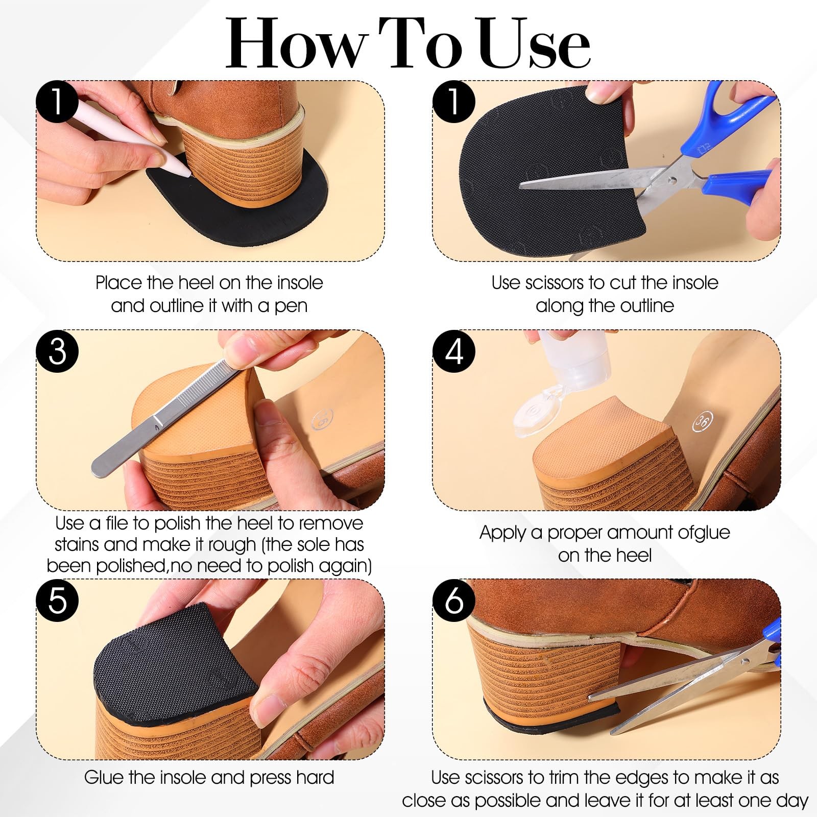 2 Pairs Shoe Repair Rubber Heels, Anti-Slip shoe heel repair kit Cuttable Boot H