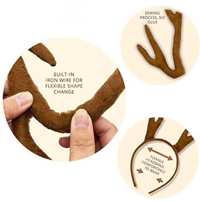 Plush Reindeer Antler Christmas Headband Hair Band Headdress Costume Cosplay