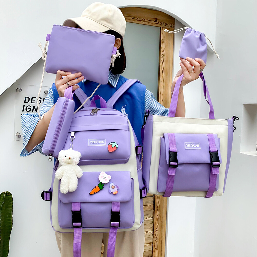 5pcs Backpack Set for School Teens Girls Daypack Cute Trendy Large Shoulder Bag