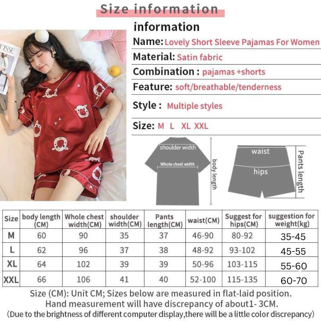 [US Seller] Lovely Short Sleeve Pajama For Women – FREESTYLE- ALL Season