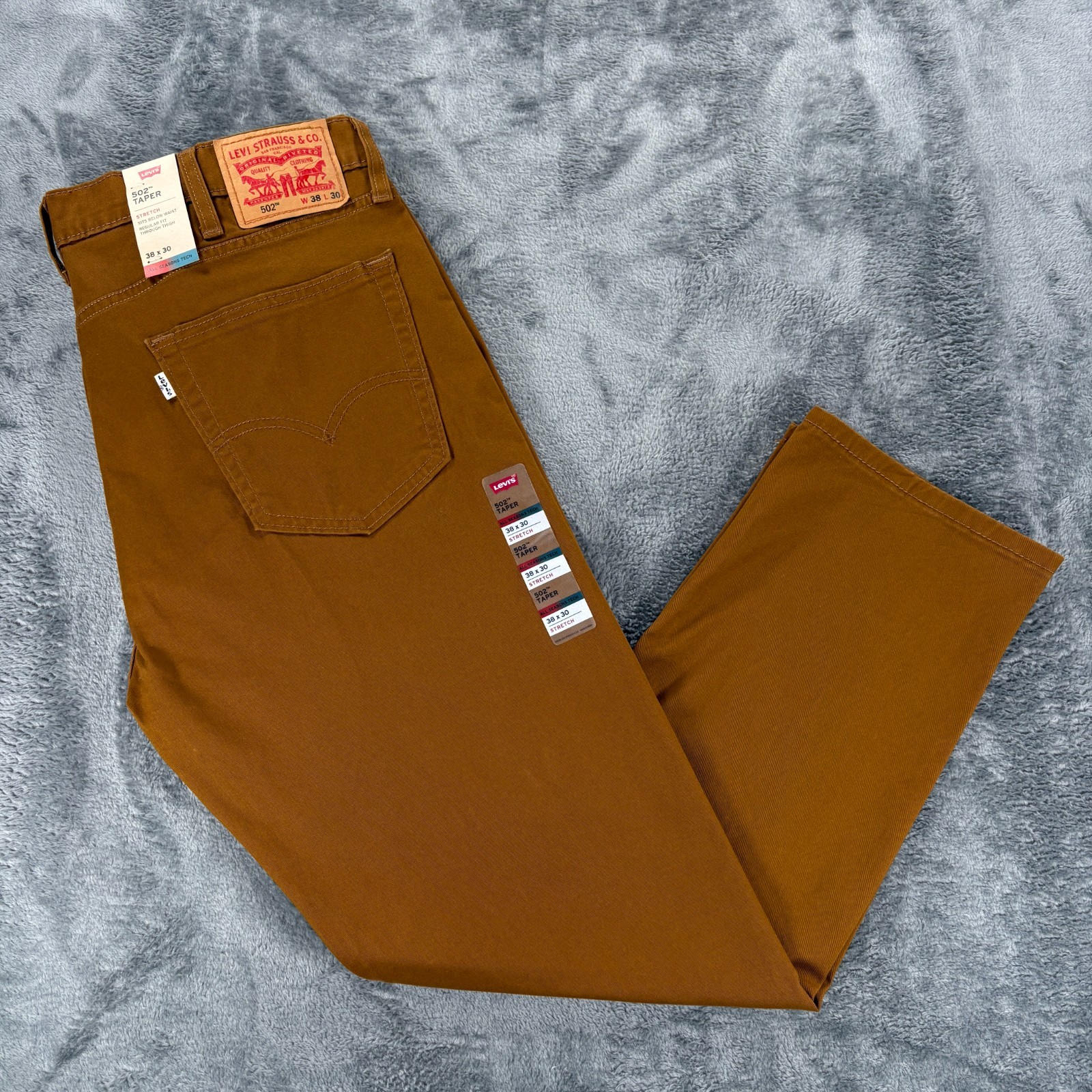 Levis 502 Taper Mens 38×30 Brown Stretch All Seasons Tech Jeans NWT