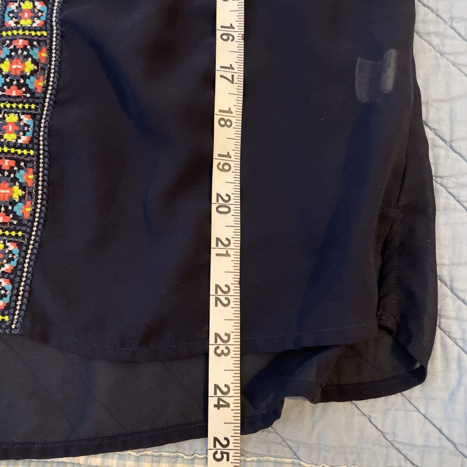 VTG American Eagle Outfitters Sheer Navy Colorful Embroidered Boho Blouse Large