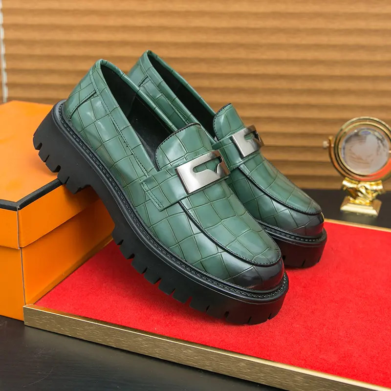 Men’s Slip On Alligator Pattern Platform Faux Leather Dress Shoes Thick Sole New