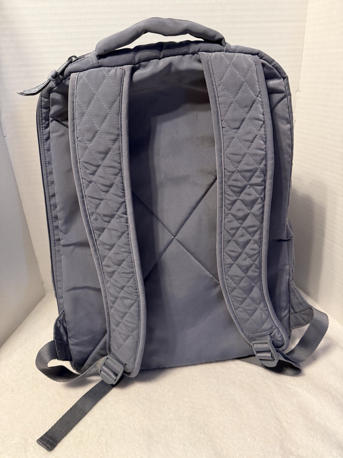 Vera Bradley Essentials Large Backpack Carbon Gray Quilted Rose Flower Lined EUC