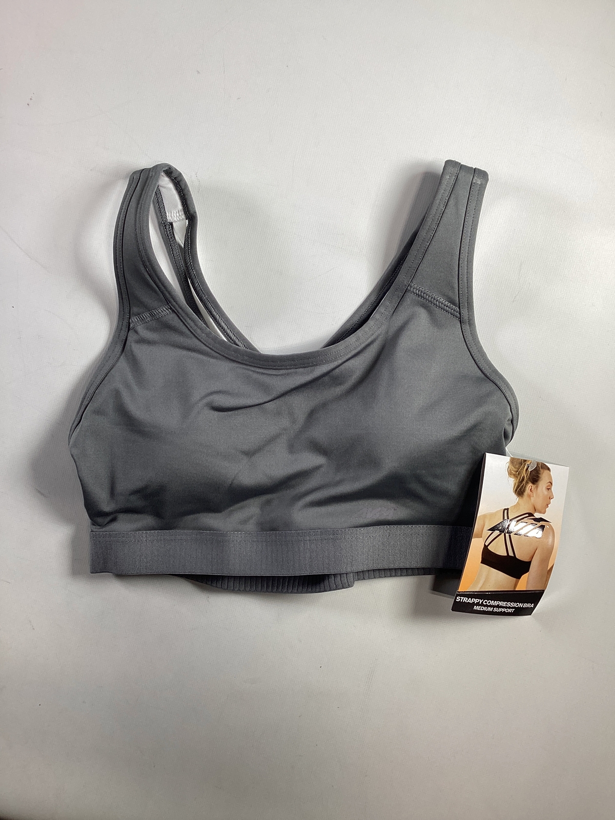 Womens Avia Gray Compression Strappy Sports Bra Small NEW
