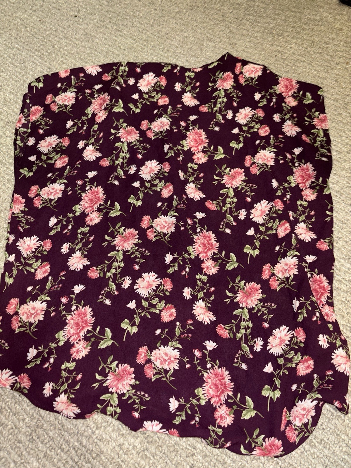 FOREVER 21 Women’s L Purple Floral V-Neck Long Sleeve Pullover Chiffon Blouse