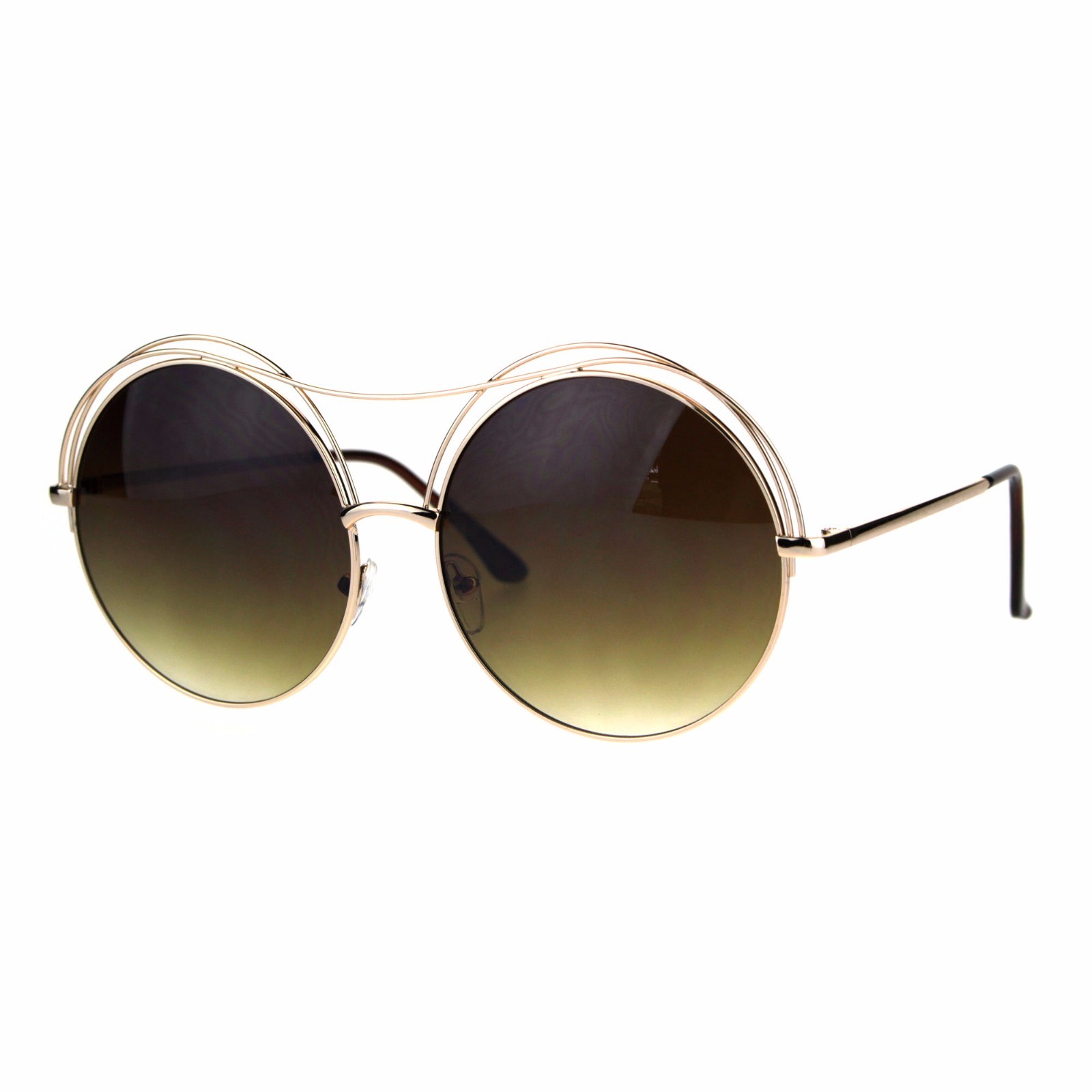 Womens Round Circle Sunglasses Oversized Wire Metal Top Frame UV 400