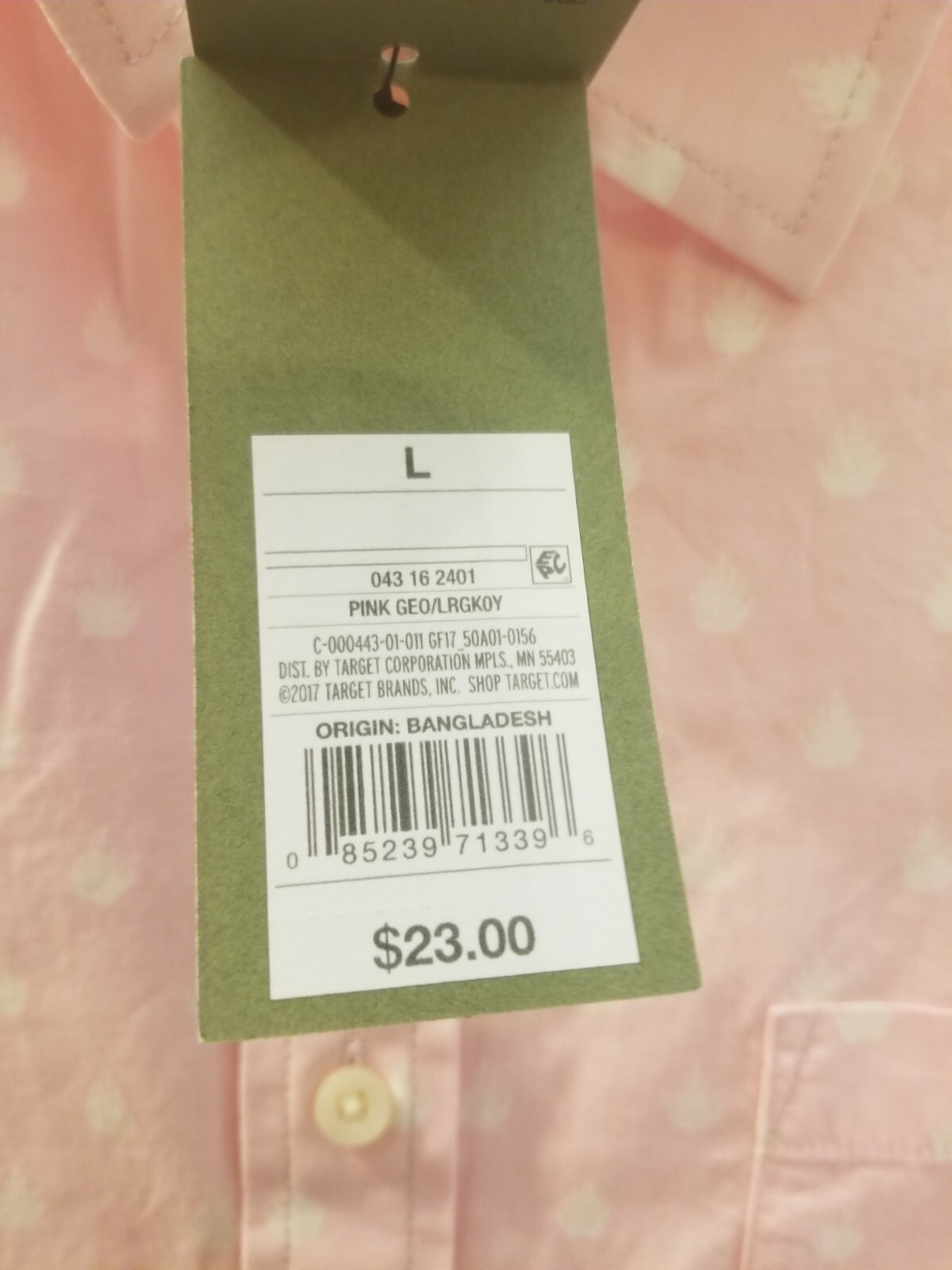 Goodfellow & Co Men’s Print Pink Geo Short Sleeve Button-Down Shirt Size L Slim