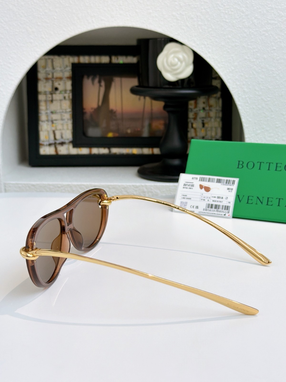 Bottega Veneta BV1418S Women Sunglasses Transparent Brown Color Designer W/ Box