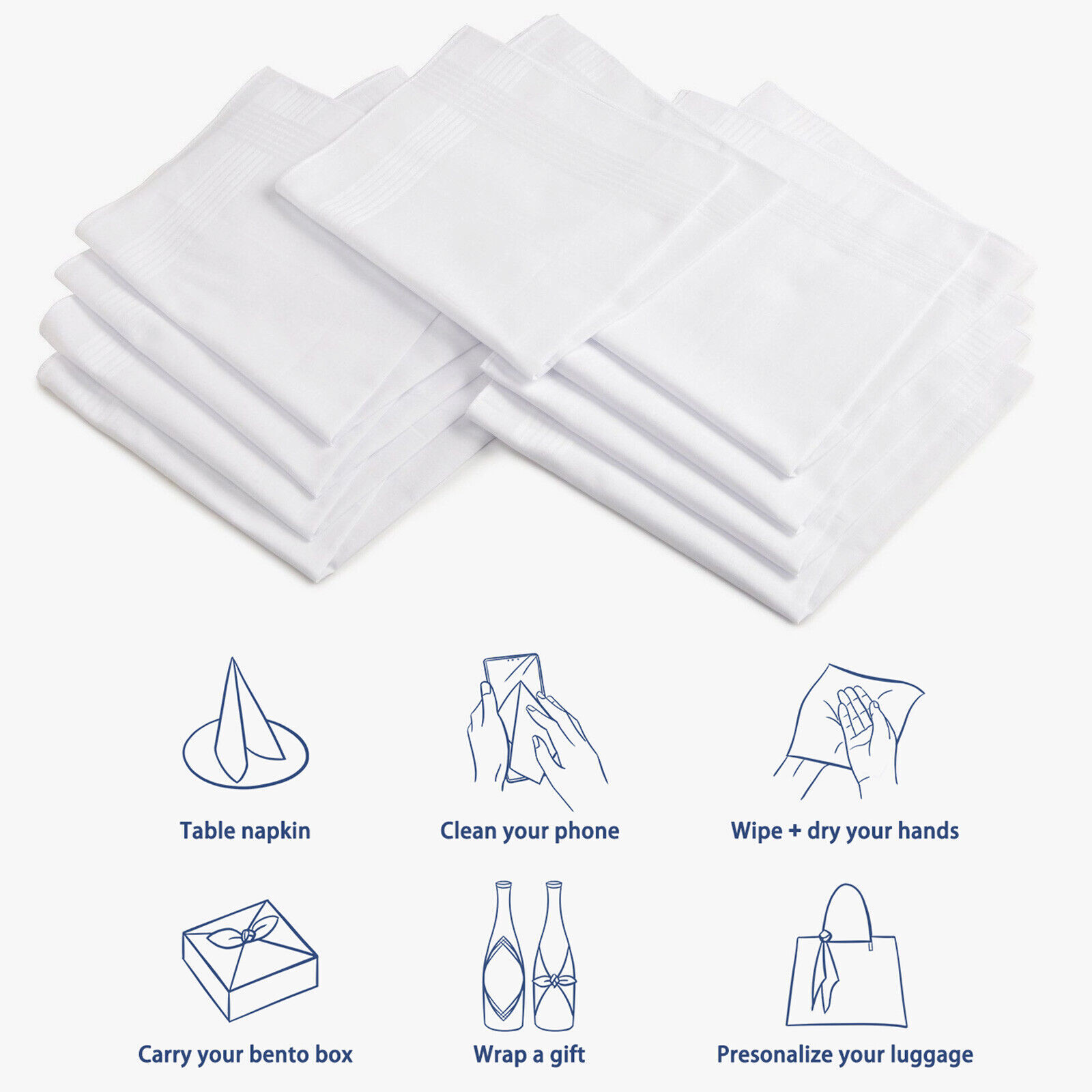 20 Pcs Mens Handkerchiefs 100% Cotton Classic Hankies Pocket white Gift 15x 15in