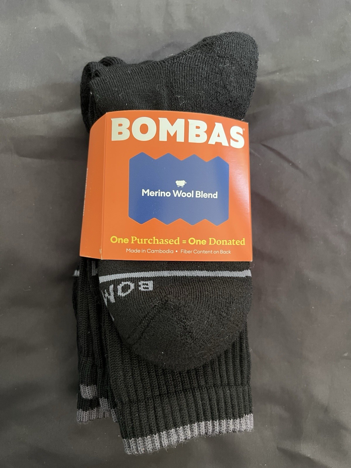 Bombas 3-Pack Merino Wool Blend Crew Socks Size Medium Black New