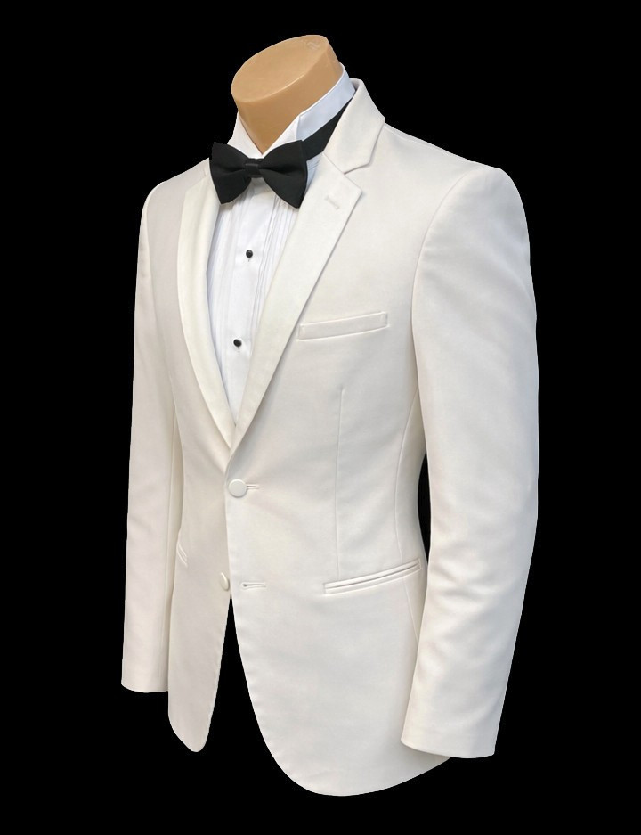 Men’s Jean Yves Ivory Tuxedo Jacket Satin Notch Lapels Modern Fitted Slim Fit