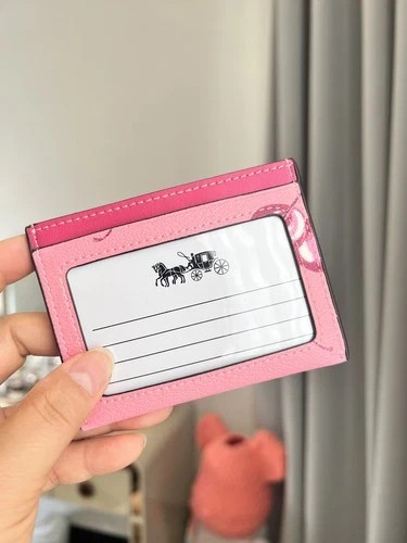 NWT COACH CR840 Slim Id Card Case Cherry Print Leather Pink 10*7cm