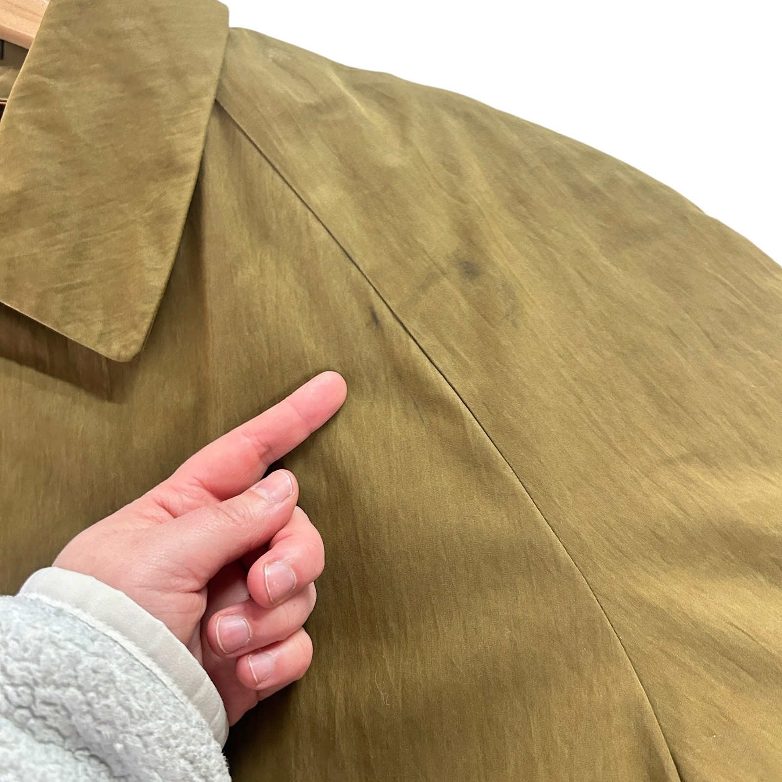 Vintage Olive Trench Coat Wool Lined Tie Back Minimalist Academia Long Old Money