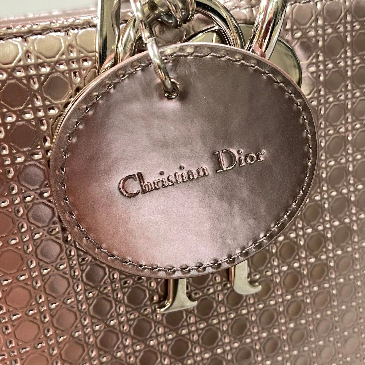 Christian Dior Lady Handbag Metallic Pink Bag Ta1 Used