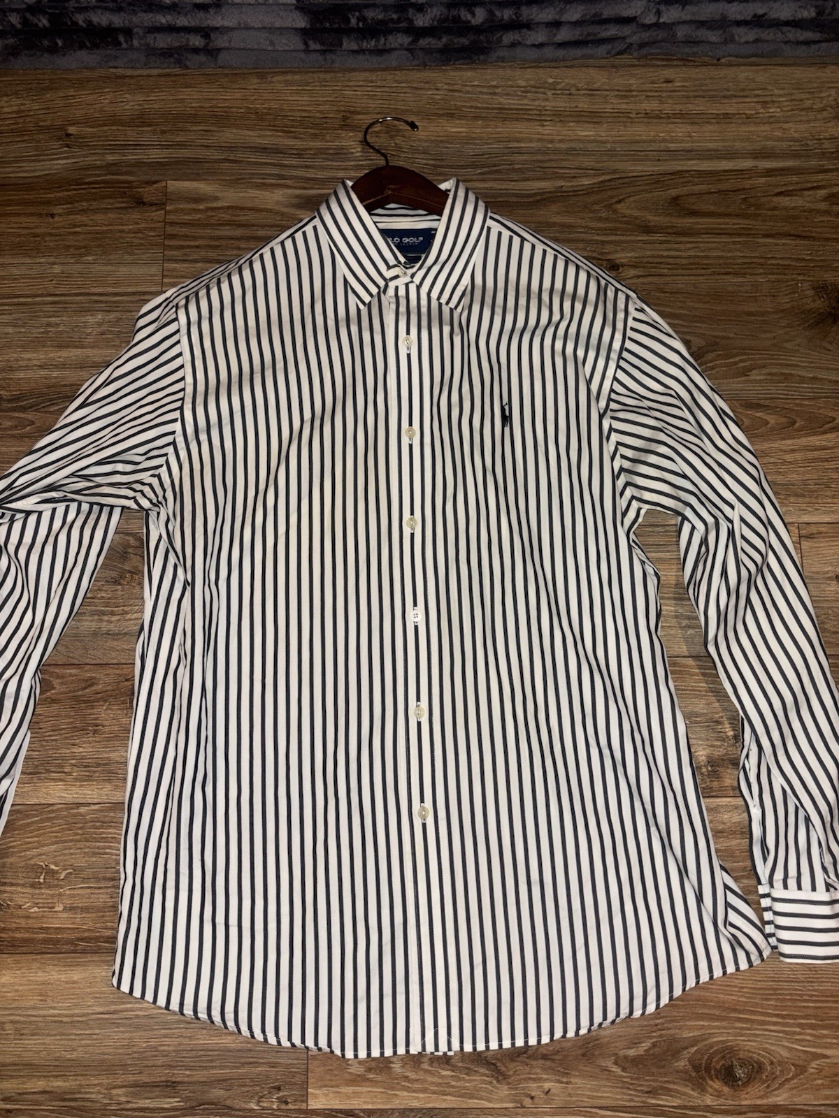 Polo Golf Ralph Lauren Lowell Sport Men’s M White/Gray Striped Non-Iron 32/33