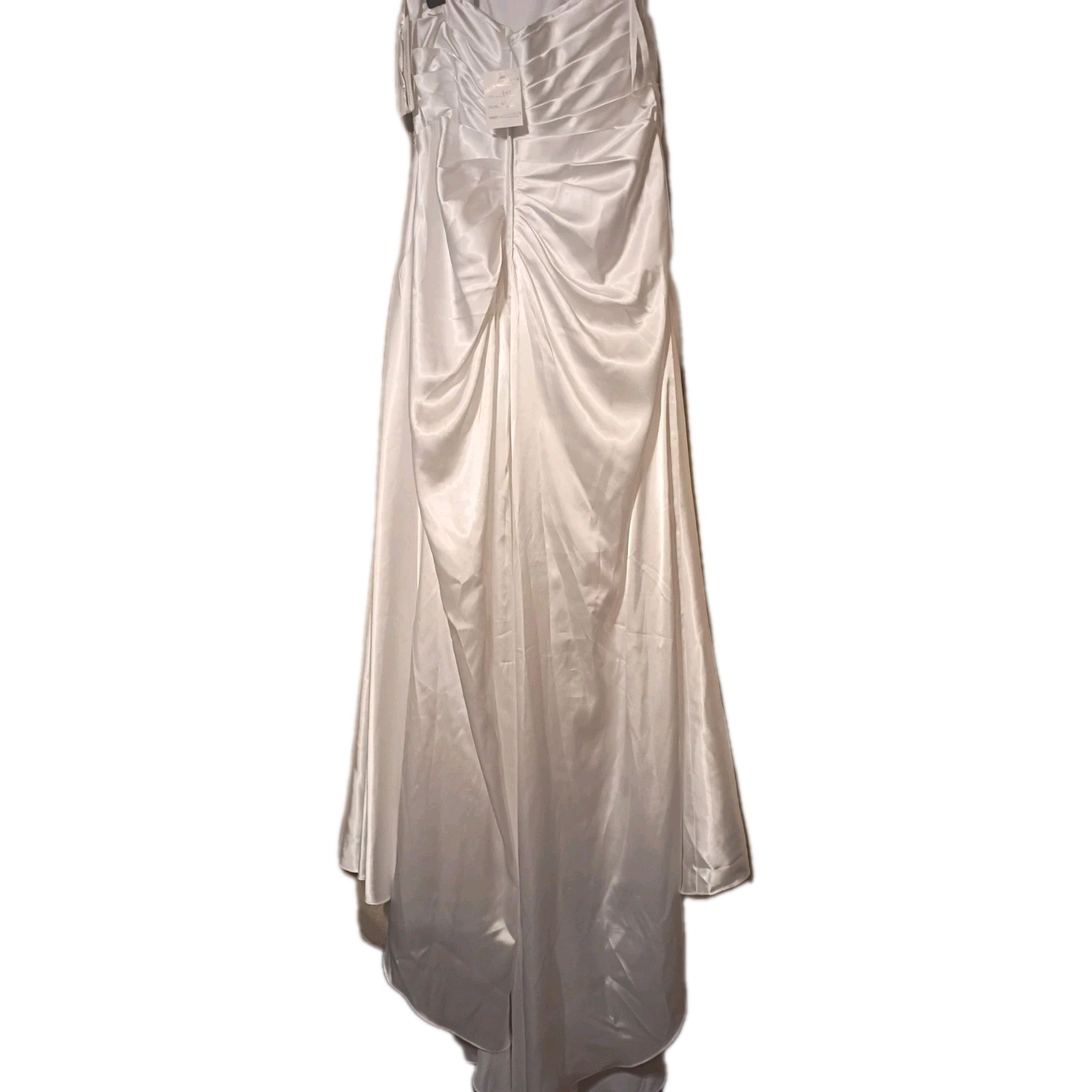 White Strapless Satin Full-Length Column/Sheath Wedding Dress w/ Beading