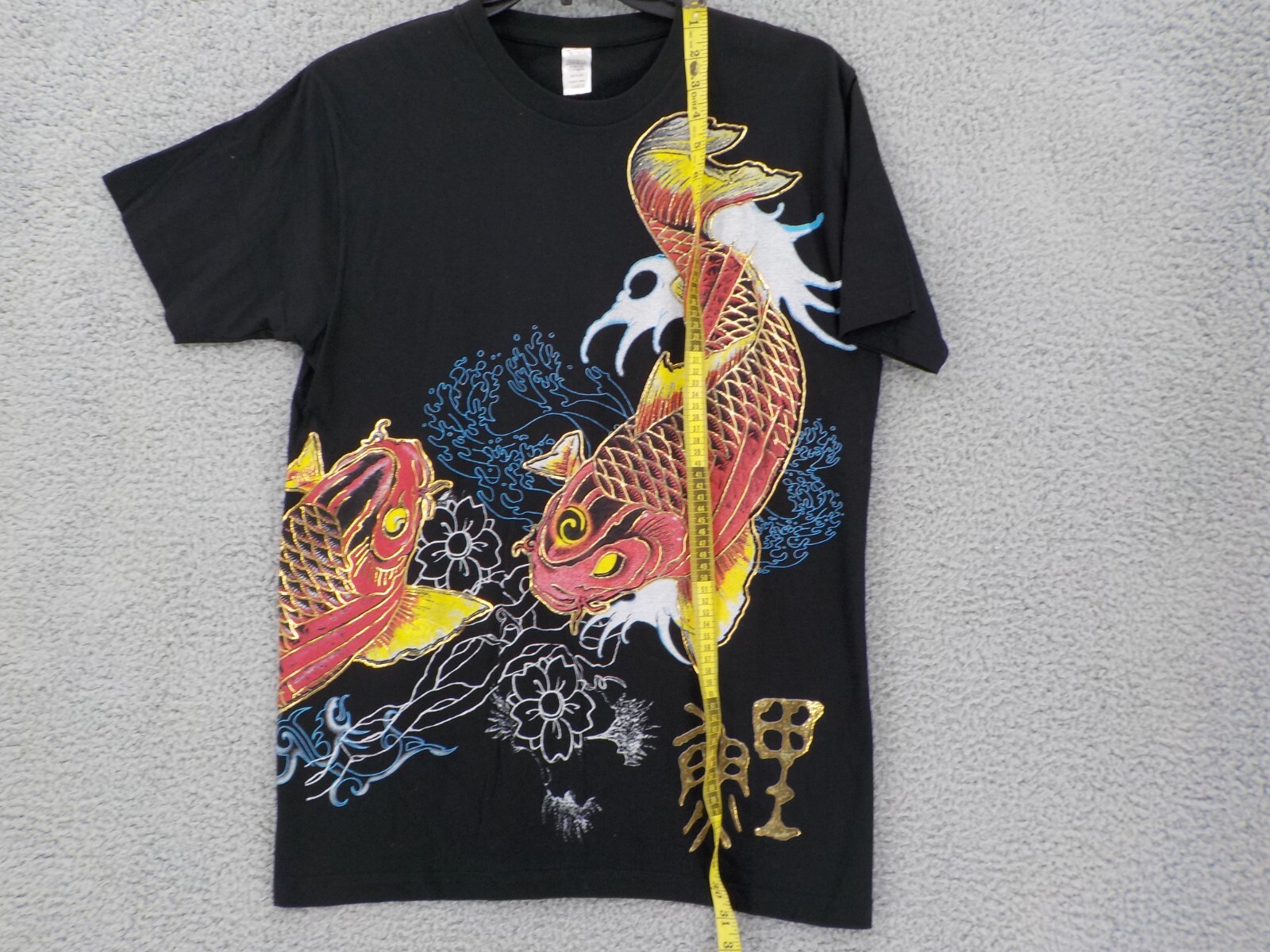 Top Creations Coi Fish T-Shirt Mens SZ L Black Graphic T Coral Hibiscus NWOT