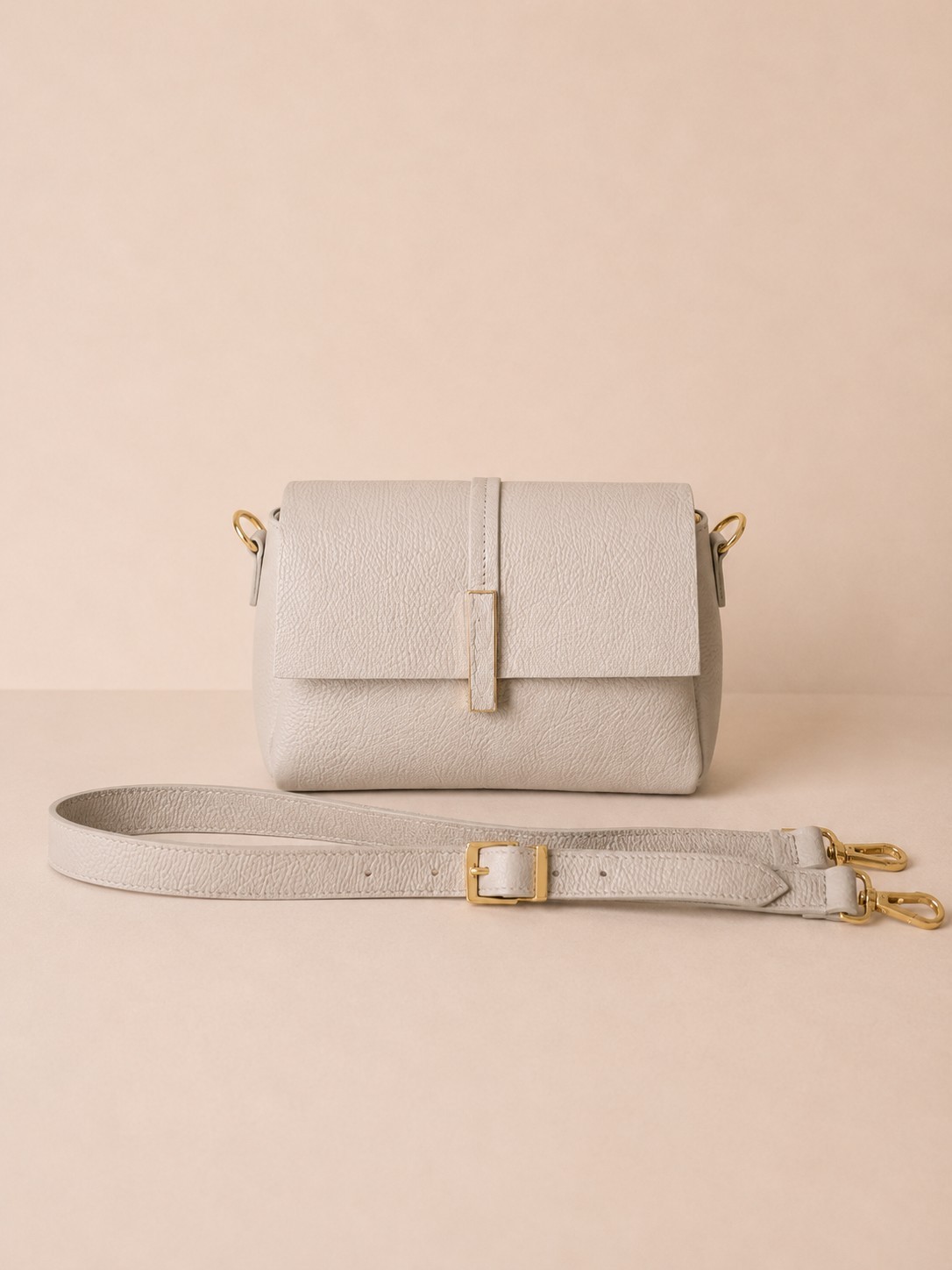 Ivory Beige Italian Leather Crossbody Bag, Small Minimalist Purse, Made in Italy