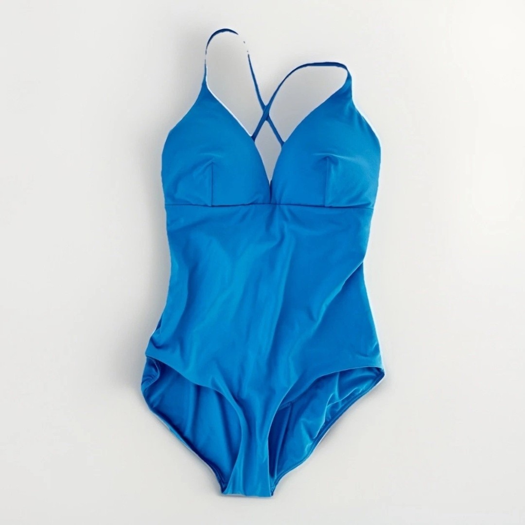 CALIA Women’s Swim Triangle Strappy Back 1 Piece Tranquil Blue Sz 10 New No Tags