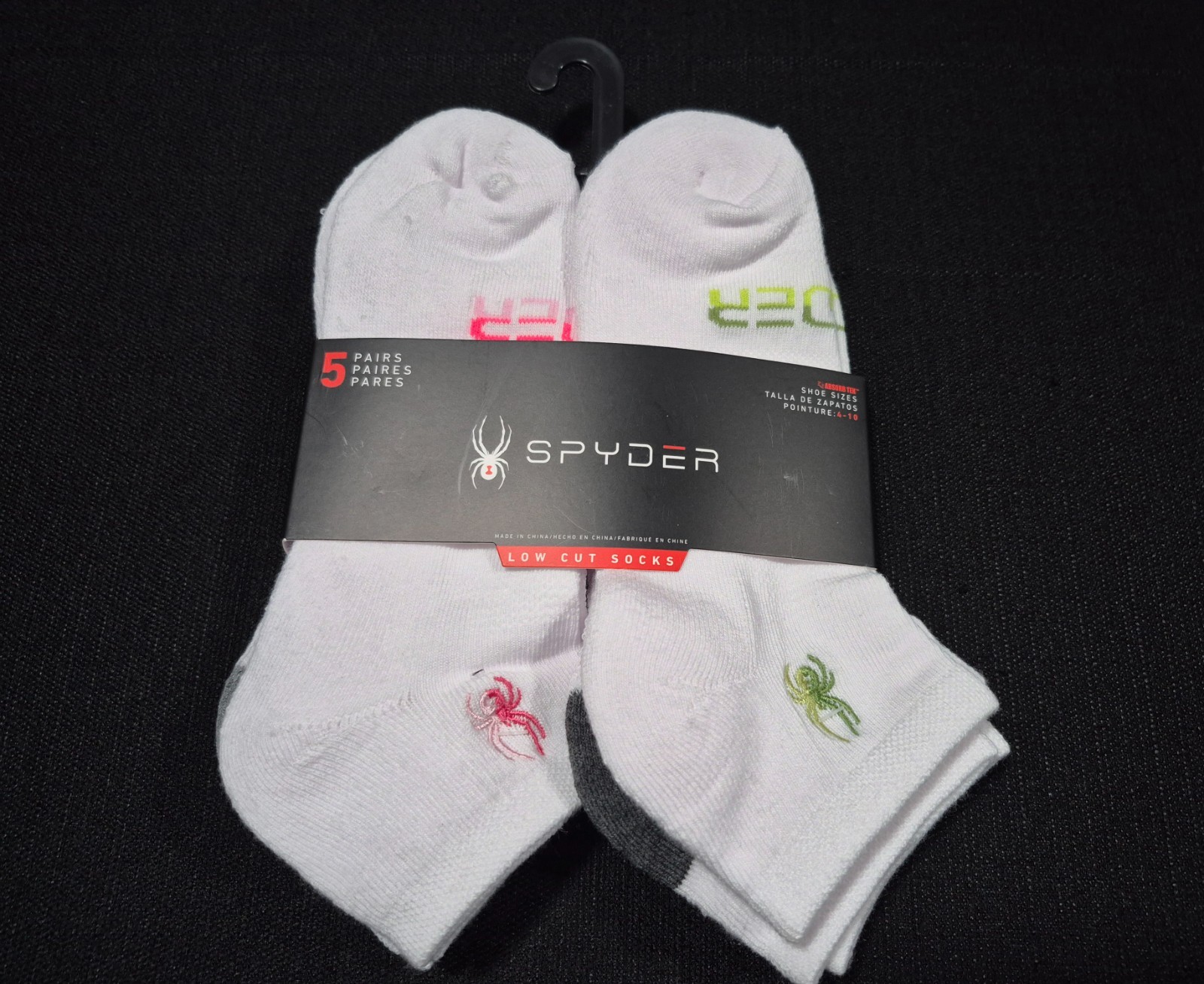 Spyder Low Cut Socks Women SZ 4-10 White 5 Pairs Sports Logo Half Cushioned