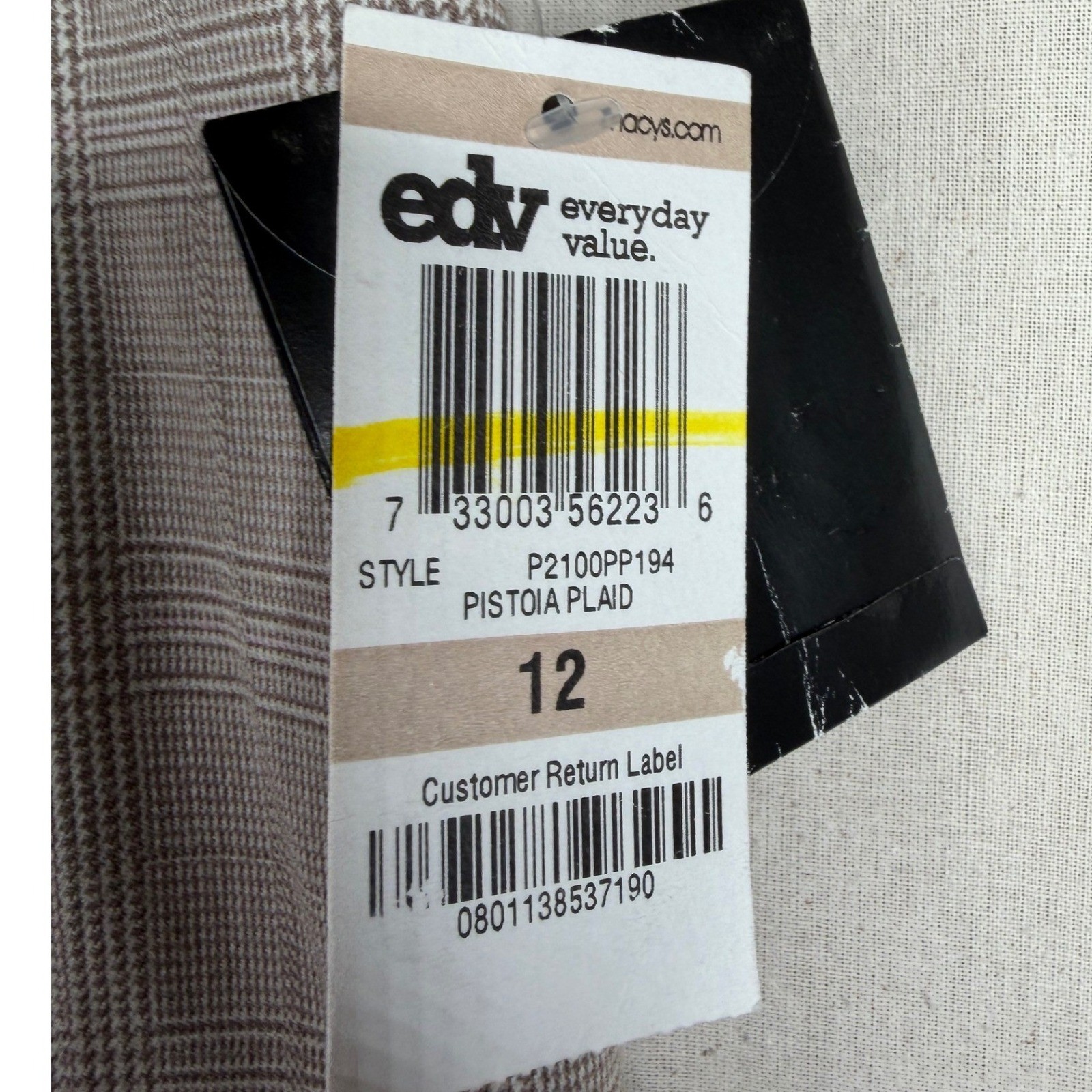 New Alfani Plaid Dress Pants size 12 Beige/White