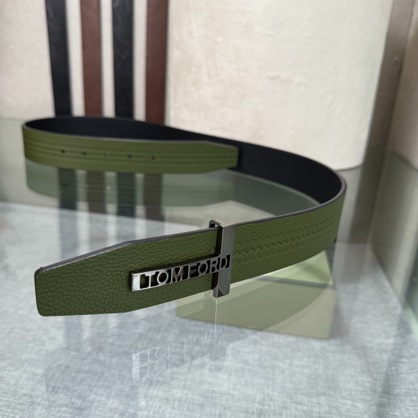 Tom Ford Handmade Reversible Belt 3.8cm/1.50″ Green/Black