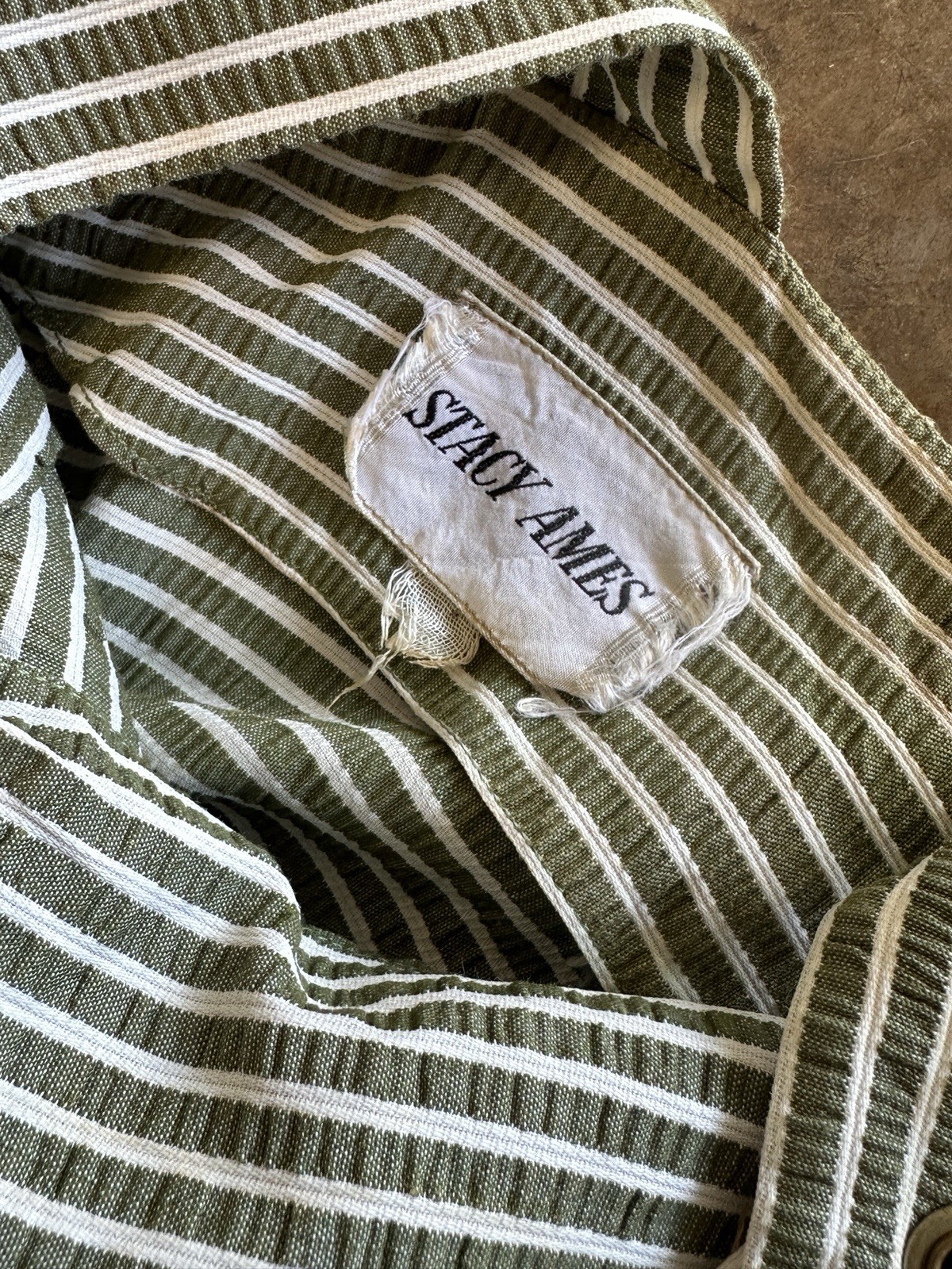 Vintage 50s 60s Olive Striped Summer Day Dress 25” Waist 1950s