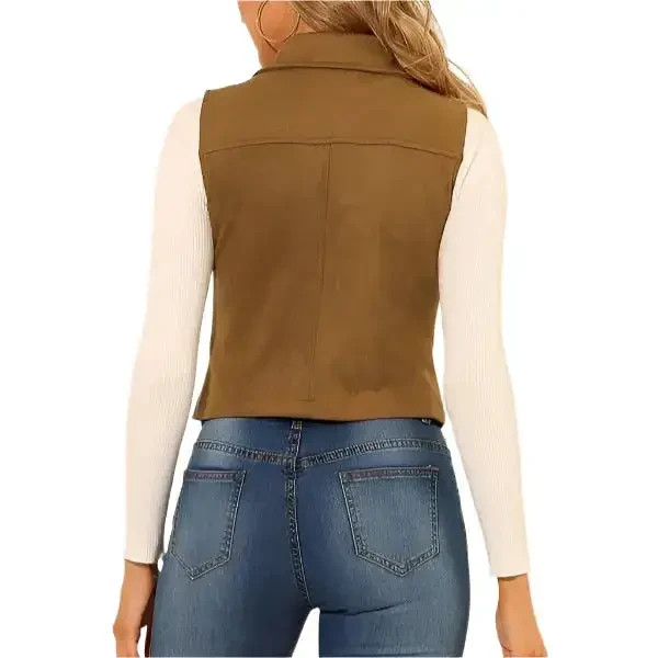 Women’s Tan Brown Suede Leather Biker Vest – Premium Soft Suede Motorcycle Style