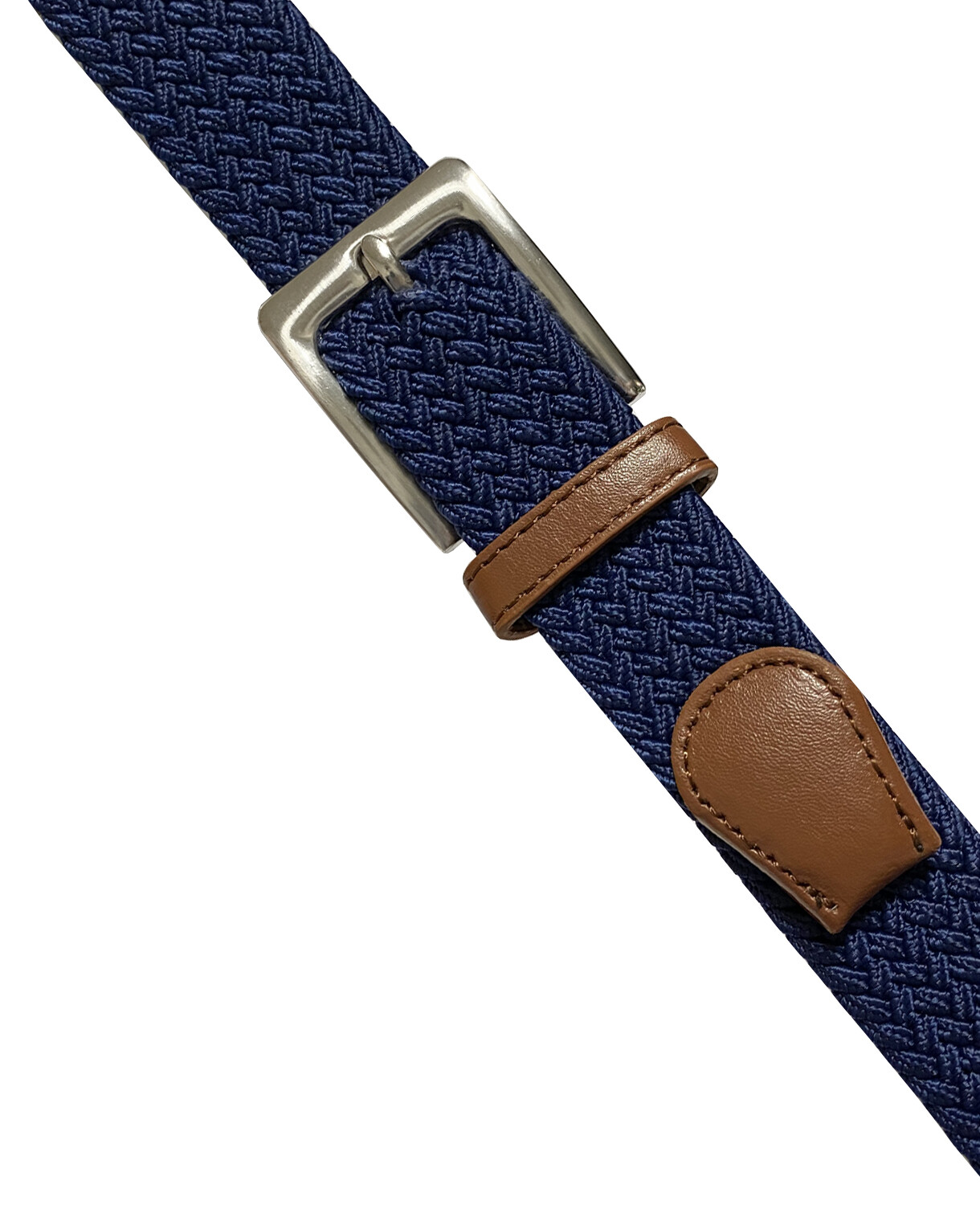 Navy Stretch Belt Braided Elastic Casual Weave Canvas Fabric Woven Belt 1-3/8″