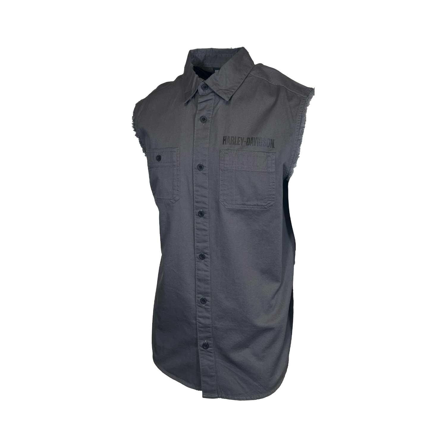 Harley-Davidson Men’s Dark Grey Vest Logo Patch Sleeveless Shirt (S68)