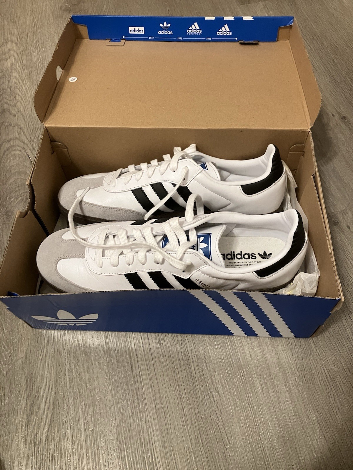 adidas Samba Men’s Sneaker US 12 White/Brown/Gray/Black Leather Lace-Up