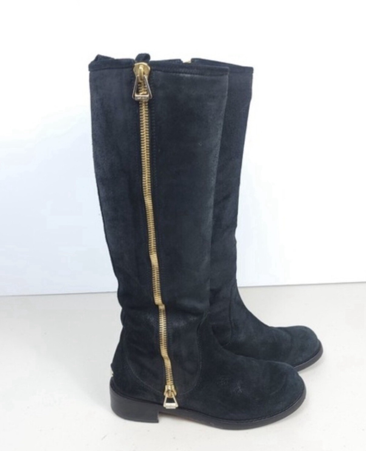 Jimmy Choo Doreen Rugged Suede Knee High Riding Boots Side Zip US 6 EU 37