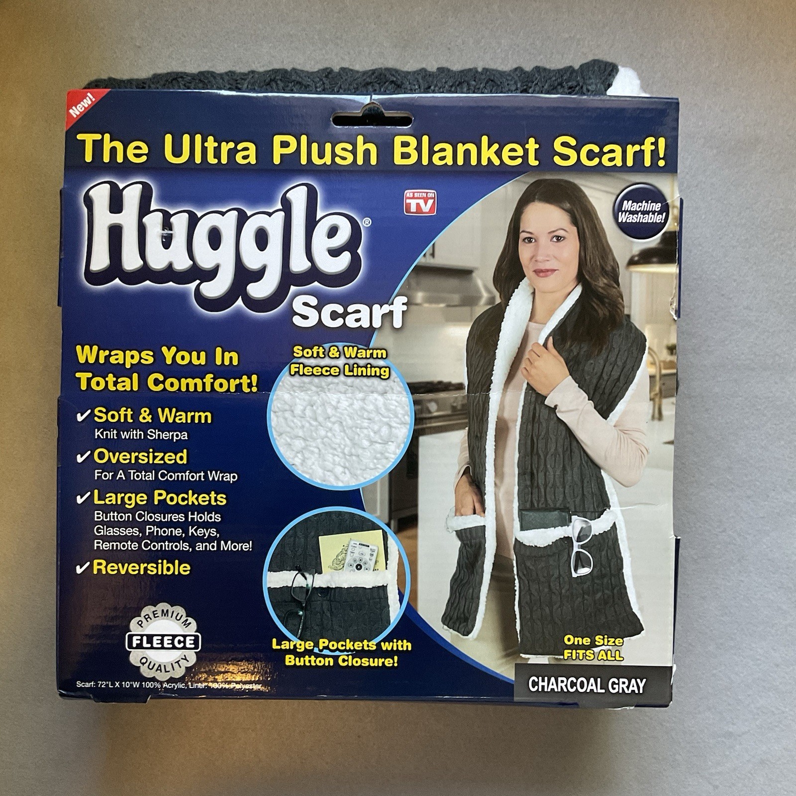 Huggle Blanket Scarf with Pockets, One Size Fits Most, New in Box