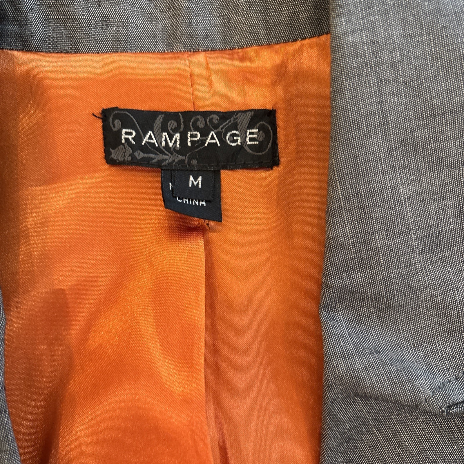 VTG Y2K Rampage Blazer M Linen Blend Charcoal Grey Orange Interior