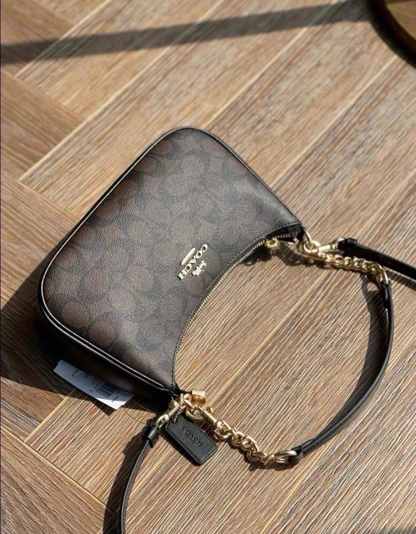 NWT COACH CA548 Teri Shoulder Bag In Signature Canvas Gold/Black Free Shipping