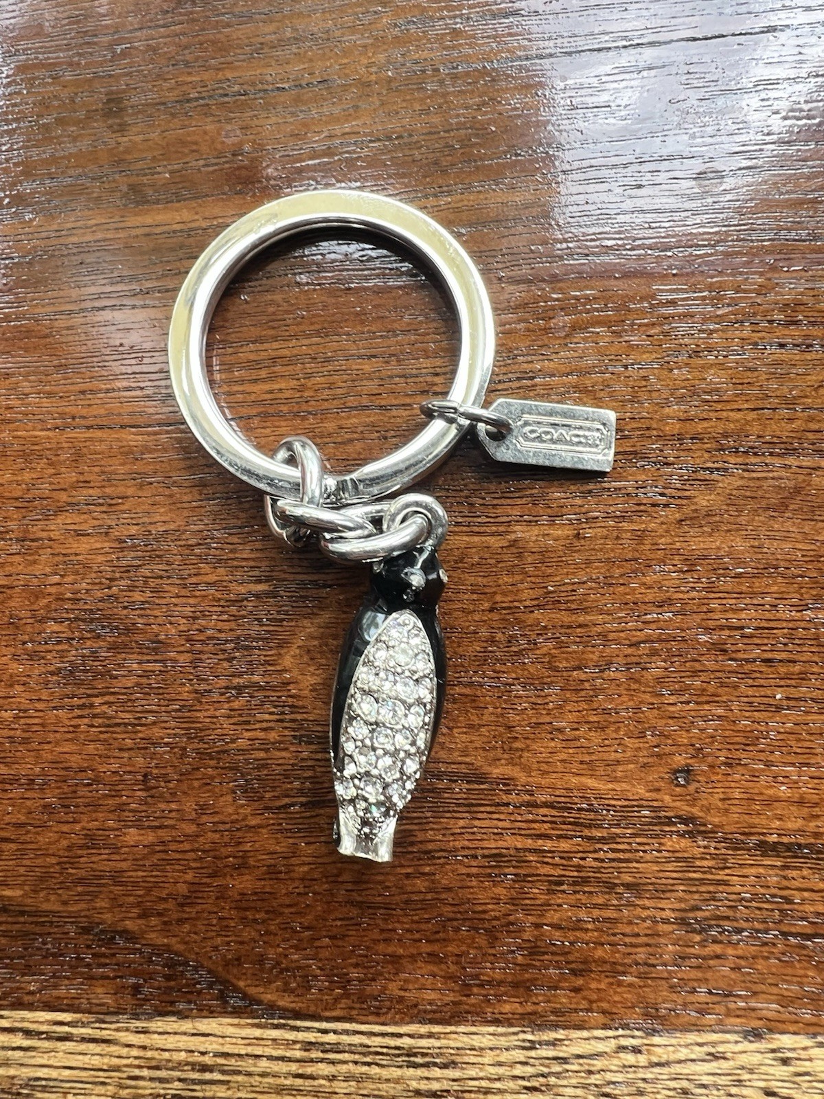 Vintage Coach Black & Silver Penguin Charm Keyring with Rhinestones