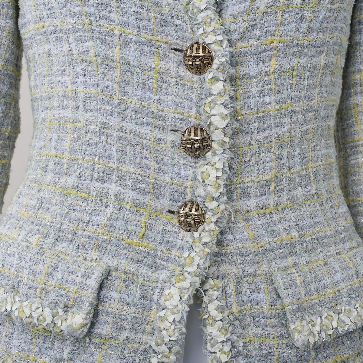 [Returns accepted] CHANEL Coco Button Tweed Collarless Jacket Outerwear 34 Blue