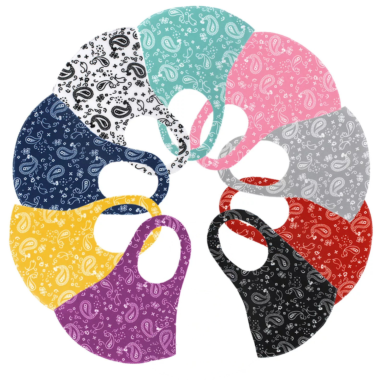 Unisex Reusable Washable Breathable Fashion Paisley 10 PACK Face Masks 10 Colors